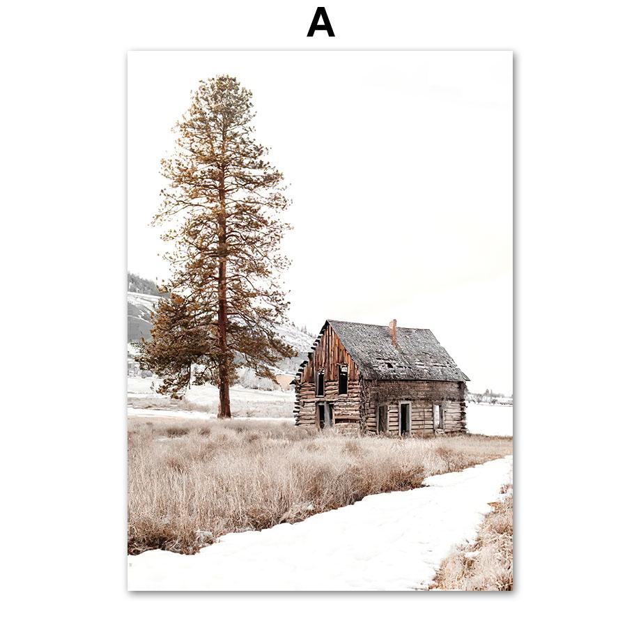 Sheep Deer Squirrel Snow Mountain Bridge Pine Wall Art Canvas Painting Posters And Prints Wall Pictures For Living Room Decor