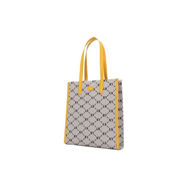 MLB Monogram Series Vintage Floral Print Letter Large Logo Large Capacity Tote Bag Unisex Tote Bags Yellow Brown 3AORM012N-50BGS