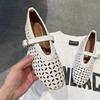 New low-heeled flat-bottomed hollowed-out Mary Jane shoes, fashionable versatile leather sandals, niche one-word single