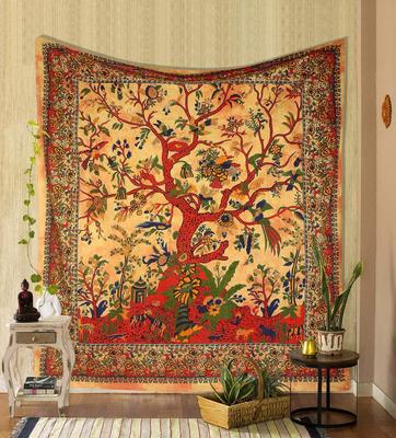 Indischer Lebensbaum Wandteppich Boho Wandkunst Mehrfarbiges Blumendesign Ethnische Dekoration für Zuhause Wohnzimmer Schlafzimmer Yoga-Bereich