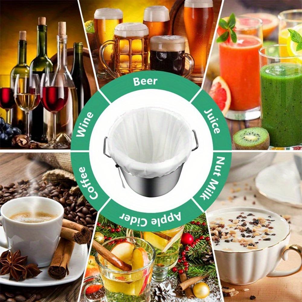 1 pcs Reusable Fine Mesh Brew Bags Perfect Filtering Drawstring Strainer Bags For Home Brewing, Beer, Wine, Grains, Boiling Safe Kitchen Gadgets