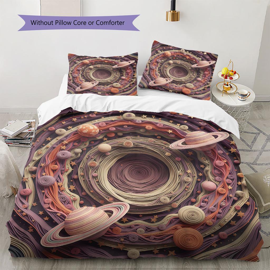 Colorful Planet Pattern Bedding Quilt Set Quilt Cover Pillowcase Home Decoration Birthday Gift (1 * duvet cover + 2 * pillowcase, without core)