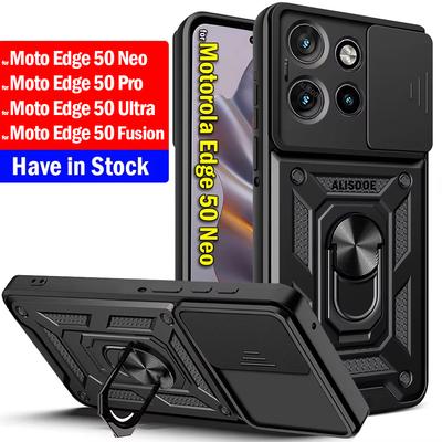 Slide Camera Funda for Motorola Edge 50 Neo 50 Pro Fusion Case Armor Magnetic Ring Stand Back Cover for Moto Edge 50 Ultra Capa