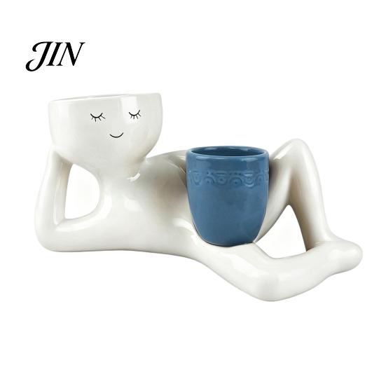 Home Decoration Planter Lazy Guy Planter, Little Character Flowerpot Ornament, Creative Lying Durable Humanoid Double Pot for Succulents Garden Decor