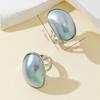 1 Pc Natural Shell Open Adjustable Ring Large Oval Abalone Shell Cabochon Open Band Statement Finger Ring for Women Jewelry