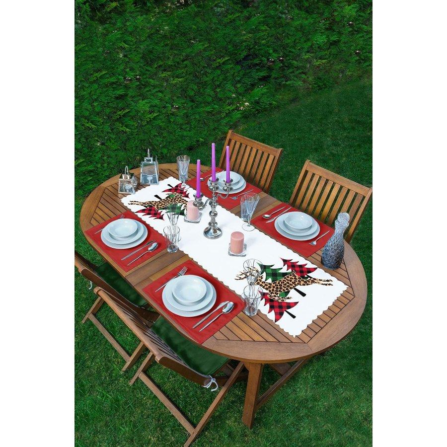 New Year Concept Christmas Tree Printed Runner and Placemat Set 5 Pieces / Placemat Table Mat Dining Table Mat Coaster