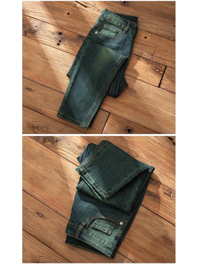 Hongkong Grüne Slim Fit Herrenjeans - Herbst/Winter Elastische Lässige Neun-Punkt-Hose