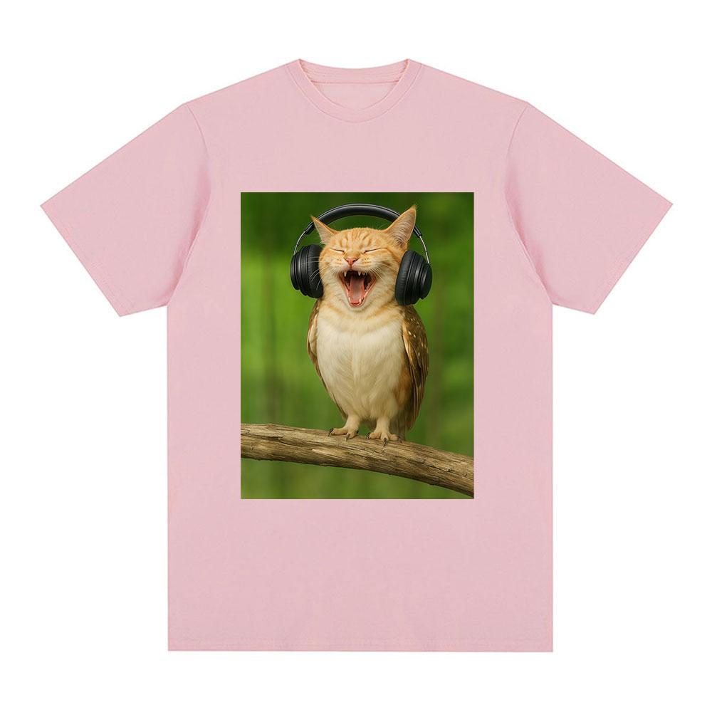 Cat Owl Headset Funny Meowl Meme Tshirts Mens Women Clothing Fashion Harajuku Short Sleeves Cotton Summer T Shirts Streetwear