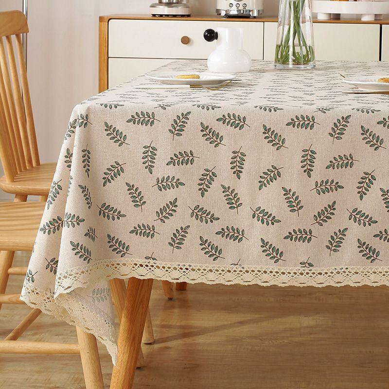 Green Grass Tablecloth, Cotton-Linen Fabric Minimalist Lace Desk Mat, Rectangular Coffee Tablecloth