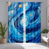 2pcs Classic Starry Night Polyester Curtains, Blue Van Gogh Inspired Design, Bedroom & Living Room Decor, 52x84 Inches Each Pane