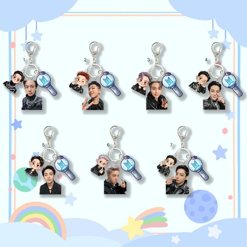 7 шт. Брелок BTS с Army Bomb и Мультяшным Шармом, Фото и Мультяшный Брелок Bangtan Boys, Подвеска на Сумку для Фанатов Kpop ARMY 7pcs