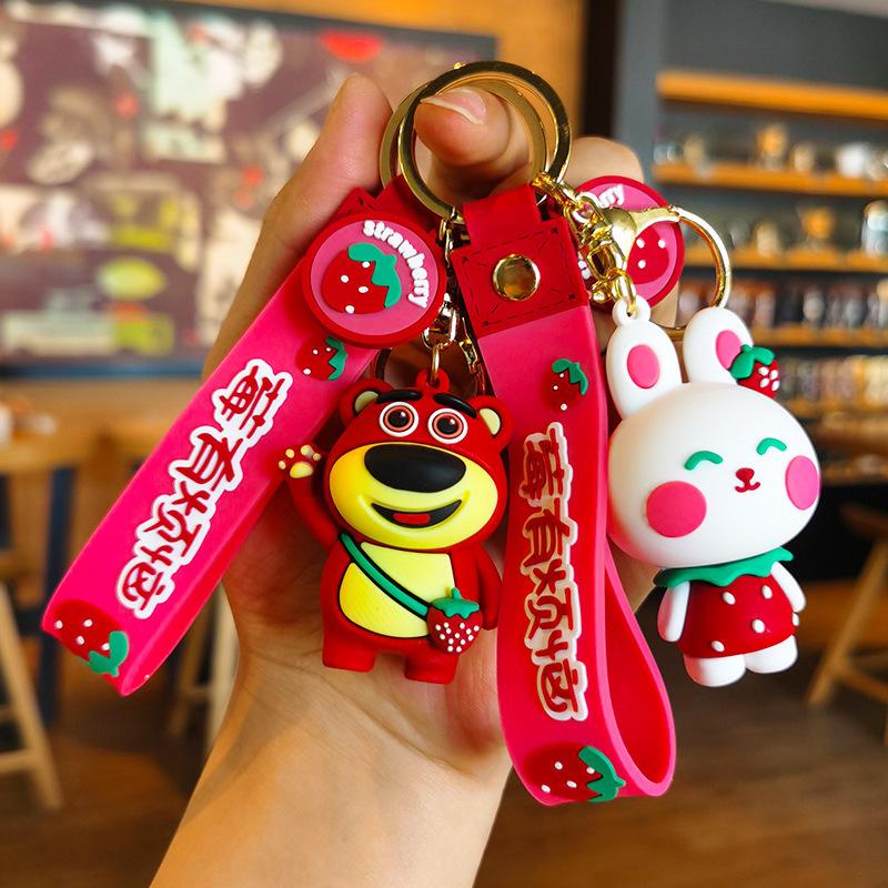 Strawberry Bear Keychain Internet Celebrity Doll Keychain Exquisite Car Children's Day Keychain Ring Toys Anime Cartoon Frind