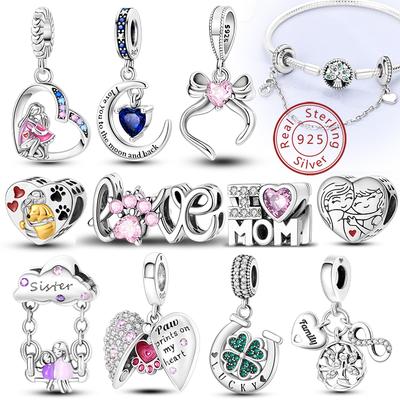 Original Copper Charm Beads Love Heart Family Charms Pendant Fit Bracelet Charm Women Diy Jewelry Gift