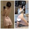 Sexy lace satin lingerie gentle wind perspective suspender nightdress low chest backless temptation miniskirt