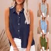 2025 European and American summer popular lapel cotton and linen buttons, sleeveless shirts women's clothing, shirts