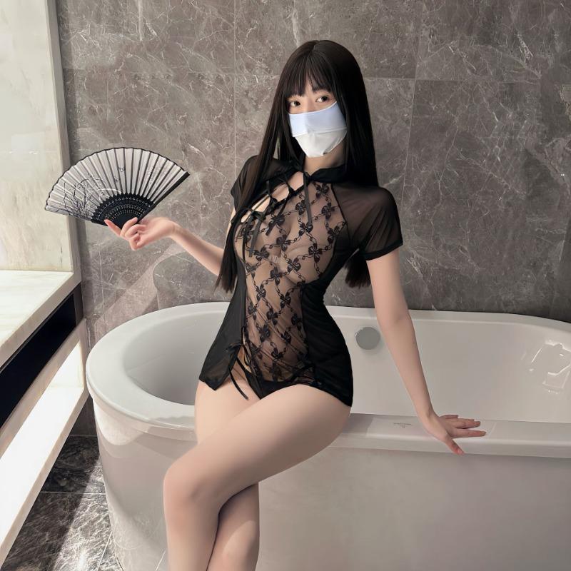 Sex underwear retro cheongsam embroidered hollow skirt sexy backless antique straps pure desire uniform temptation 1