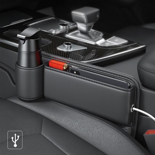 1Pc  Universal Car Seat Gaps Storage Box With Cup Holder, PU Leather Storage Box, Car Front Seat Gaps Filler, Car Interior Accessories