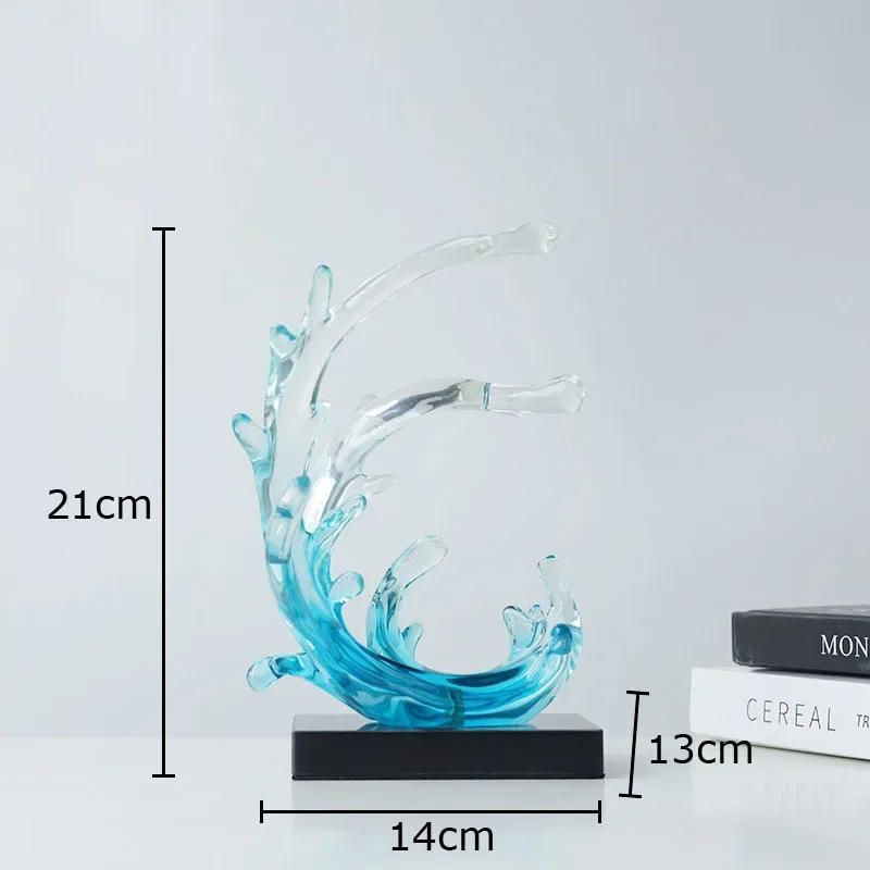 Blaue Meereswellen Statue Schreibtischdekoration Ornamente Kreative Transparente Meereswelle Skulptur Harzhandwerk Raumästhetik Dekor