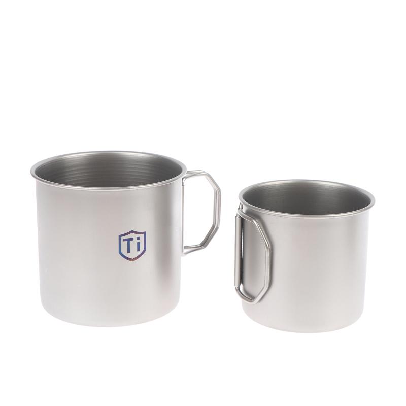 Titanium Steel Coffee Mug Cup With Foldable Handle Outdoor Camping Water Mug Tableware For Hot And Cold Beverages