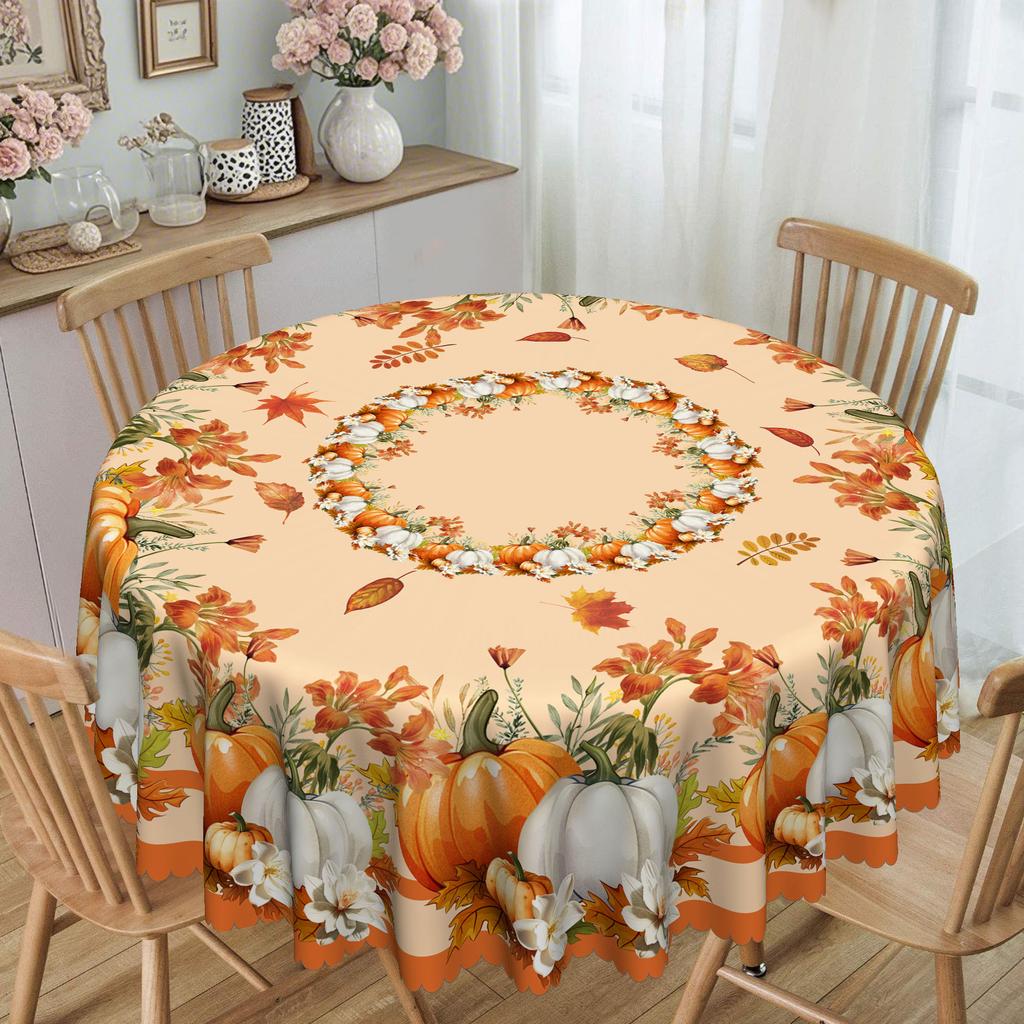Waterproof And Anti-Dirty Wash Polyester Tablecloth Autumn Pumpkin, Thanksgiving Tablecloth Printed Coffee Table Tablecloth