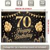 2D 70th Birthday Backdrop Black Gold Stars & Pennant Flags Photography Prop