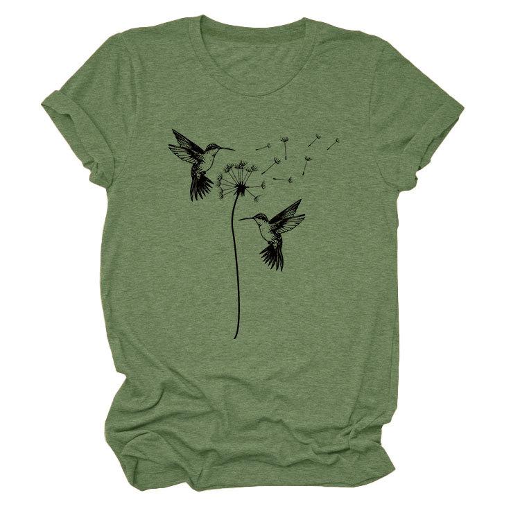 Sommer Rundhals Zwei Vogelmuster Druck Top Modische Lässige Kurzarm Damen T-Shirts
