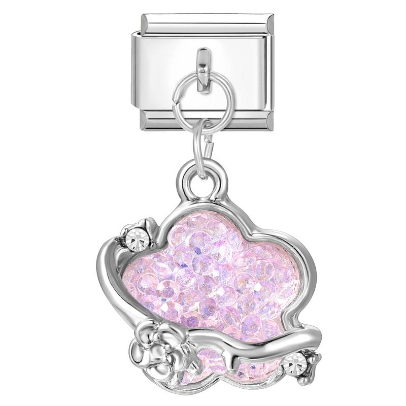 Zircon Colorful Crystal Butterfly Heart Flower Pendant Italian Charm Link Fit 9mm Bracelet Stainless Steel Women DIY Making Gift
