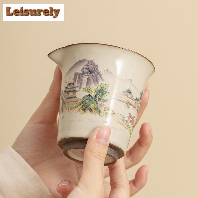 200ml Imitace Song Ru Pec Porcelánový Čajový Džbánek Ručně Malovaná Krajina Cha Hai Pohár Spravedlnosti Puer Čaj Čajový Obřad Dárek Příslušenství