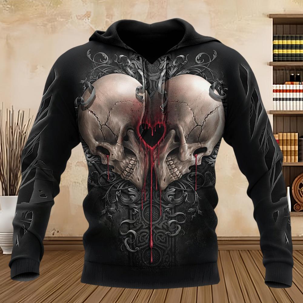 Men's Hoodie Skull Design Hoodies 3D Print Horror Graphic Tops Fall Harajuku Long Sleeve Kangaroo Pocket Hoodie for Men Clothes