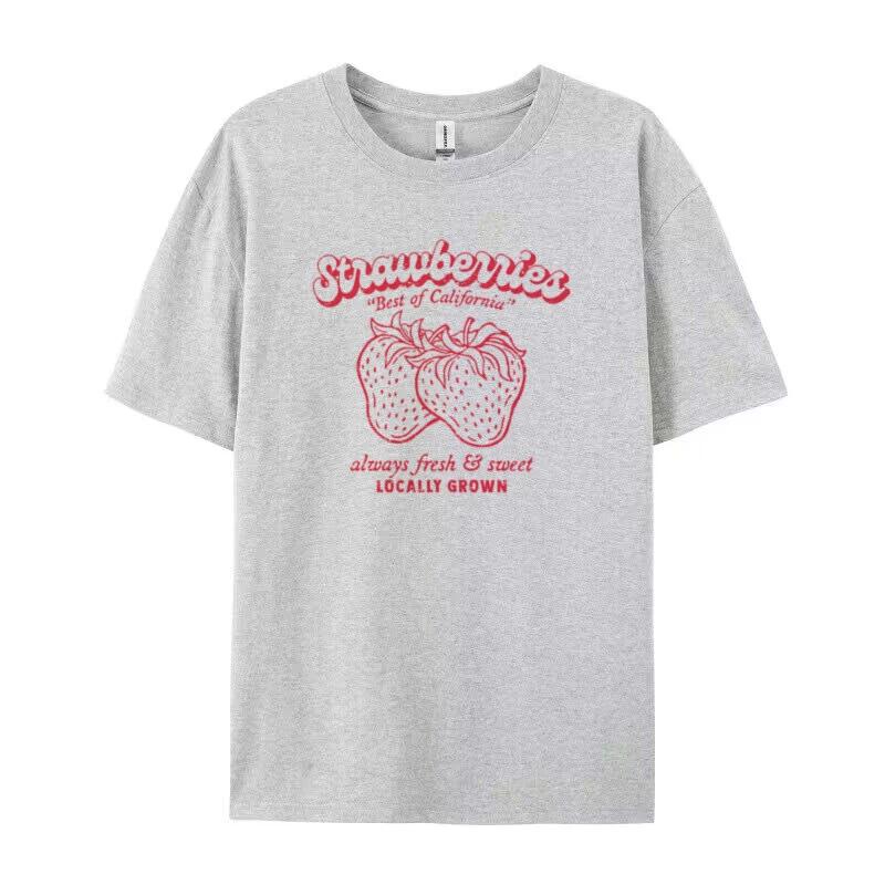 Strawberry Retro Aesthetic Womens Tshirt Graphic Tshirt Cute Street Style Short Sleeve Fruit Pattern Retro and Decadent