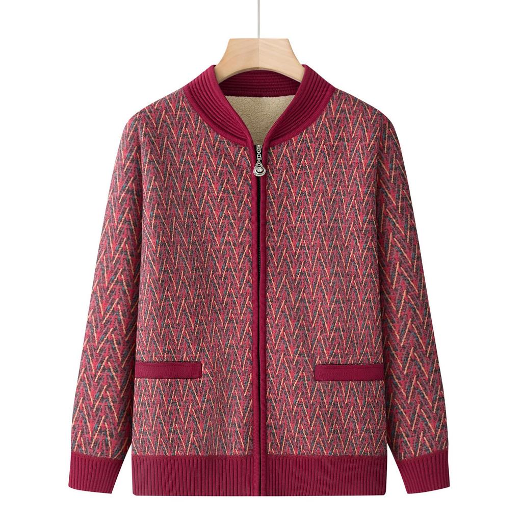 Cardigan en Laine Doublé Polaire pour Femme, Idéal pour les Dames d'Âge Moyen et Âgées, Pull Épais et Chaud pour l'Automne/Hiver, Parfait pour les 60 ans et plus.