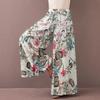 Floral Print Wide Leg Women Pants Spring Drawstring Bohemia Trousers Lady Casual Loose Elastic Waist Pantalonsw