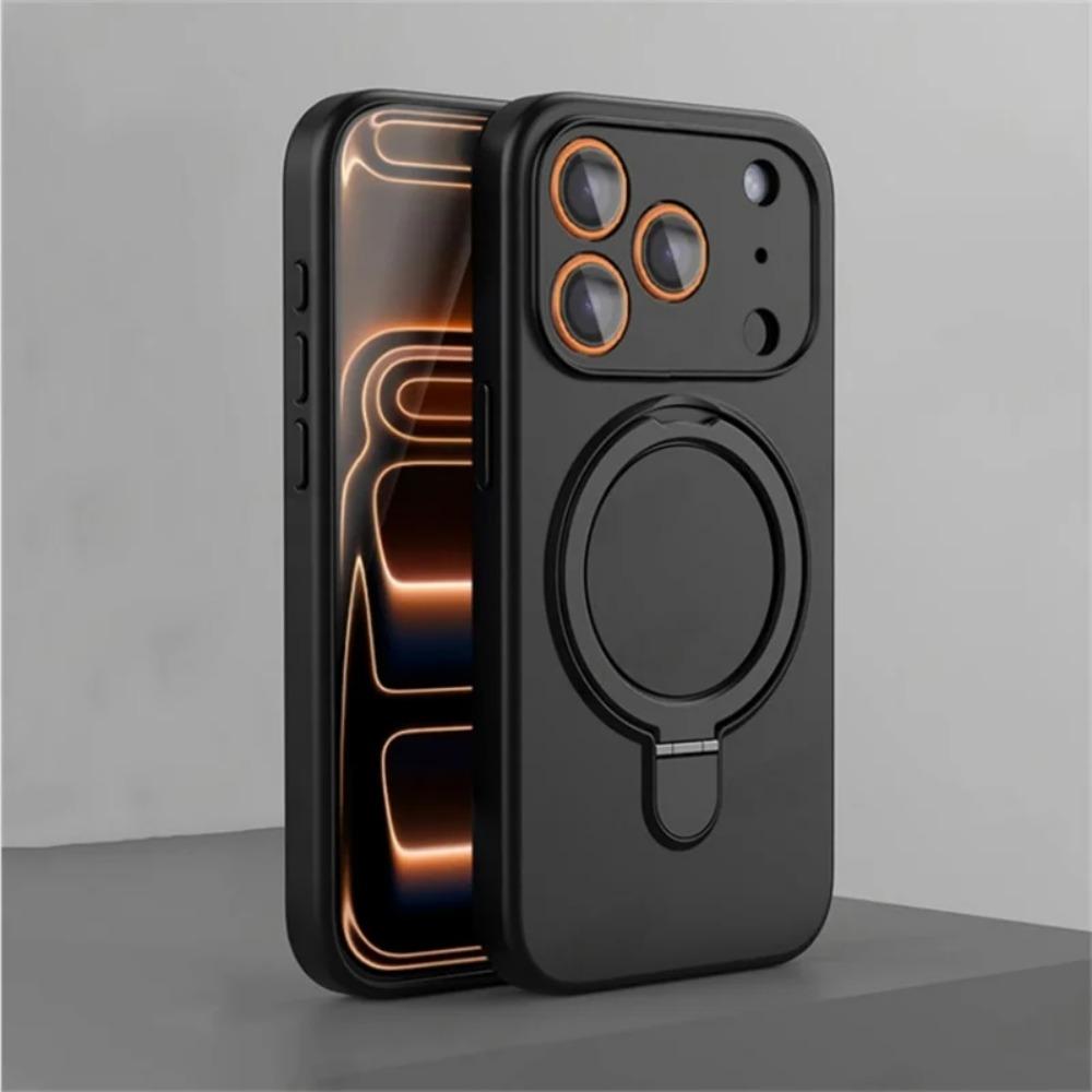 

Magnetic Bracket Liquid Silicone Soft Phone Case For IPhone17 16 15 14 Plus 13 Pro Max Anti-Drop Wireless Charging Protect Cover iPhone 16 Pro чёрный