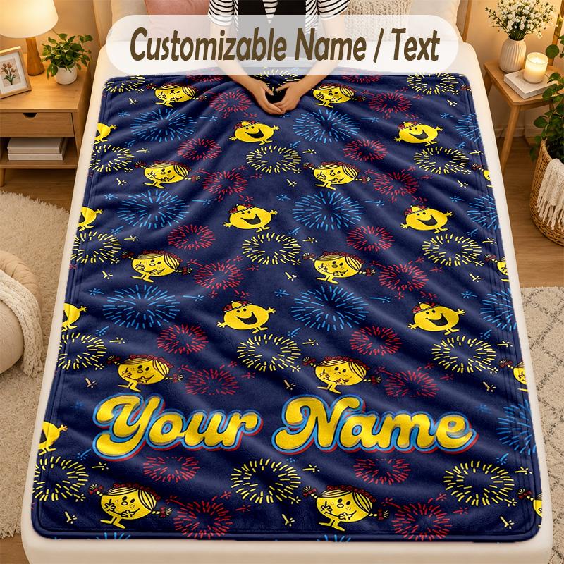 Flannel BlanketMr. Men & Little Miss Custom Name Text Personalized Soft Warm Throw Blanket Home Decor Gift