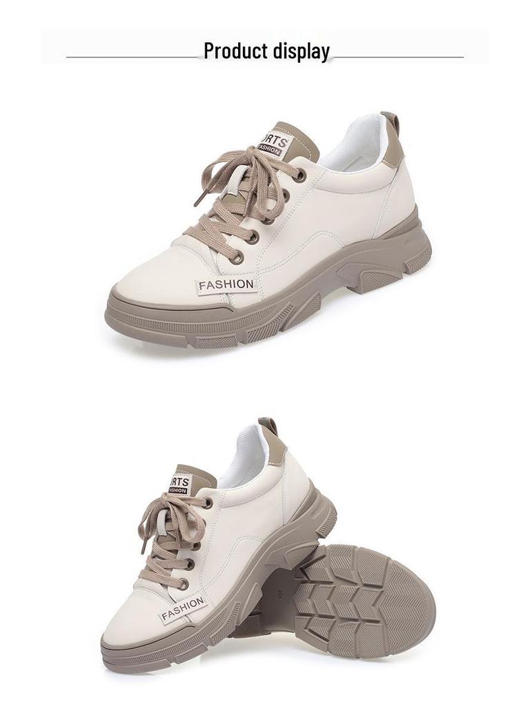 Women's Spring 2024 Lace-up White Shoes - Versatile, Soft & Thick Sole Casual Sneakers