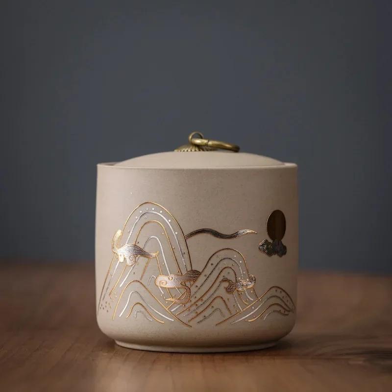 2025 New Coarse Pottery Tea Sealed Jar 9.5x10cm Water Capacity 435ml Tea Container Tea Box