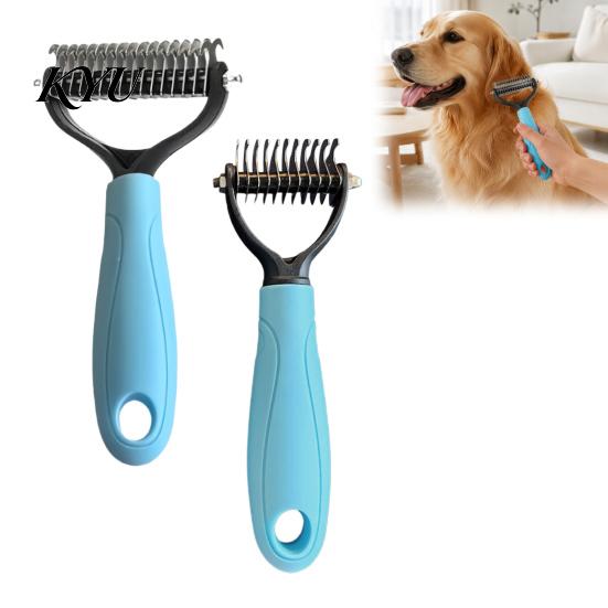 Cat Hair Remover Double-Sided Pet Detangling Rake, Dog Undercoat Rake with Rounded Blades, Grooming Supplies Shedding Brush Comb for Long Dogs,