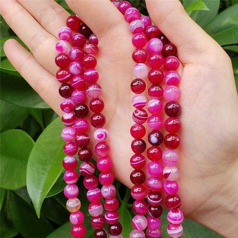 Natural Gemstone Stone Loose Spacer Bead Red Stripe Agate Beads for Making Jewelry