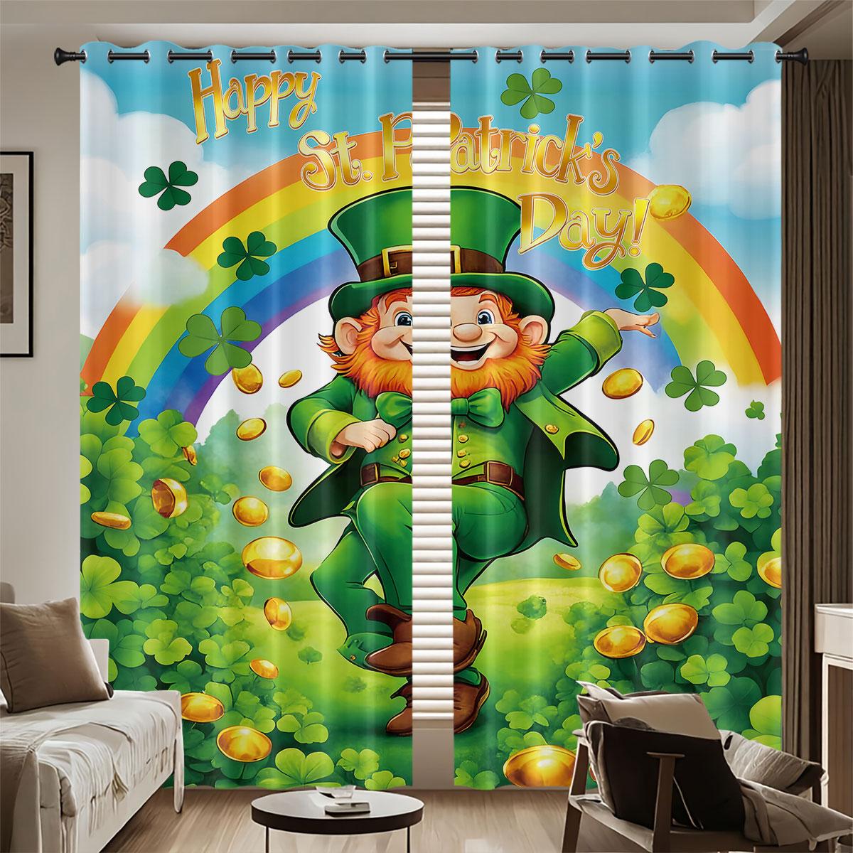 

2pcs St. Patrick s Day Printed Perforated Blackout Curtains In Multiple Sizes For Living Rooms Bedrooms And Home Decor 100*130 Grommet Top 1pcs
