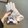 Down Cotton Plush Thickened Gloves Soft Ears Finger Mittens All-Match Bow Anti-cold Mittens  Daily