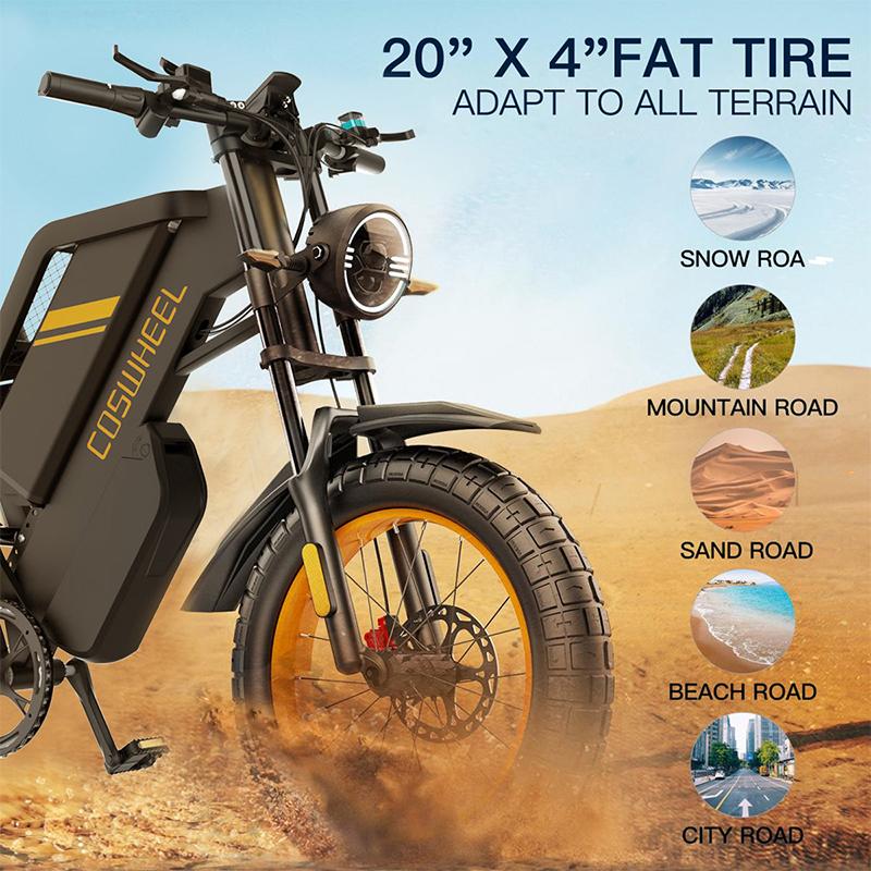 COSWHEEL - Adult Electric Mountain Bike GT20 Max, 20-inch, 60V motor, 3000W power, 25Ah+15Ah battery pack, off-road electric motorcycle