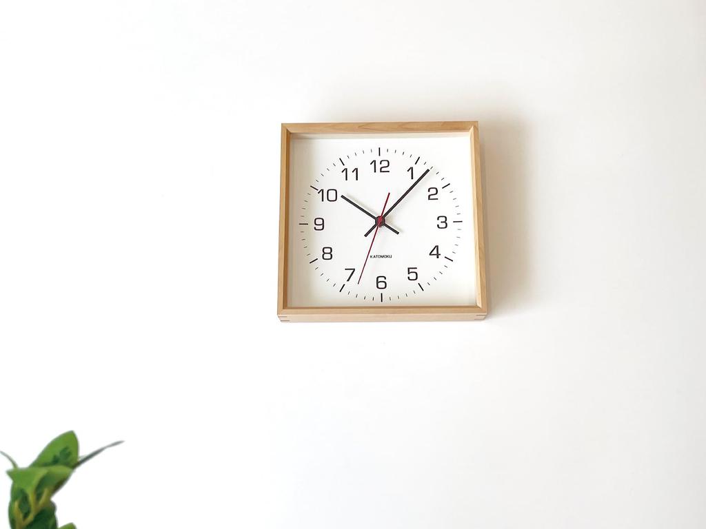 KATOMOKU Muku Square Clock 2 km-65HM H. Maple Wall Clock with Continuous Second Hand (quartz Clock)
