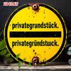 Bold Yellow Round Aluminum Sign x  Private Space Metal Sign Weathered Look