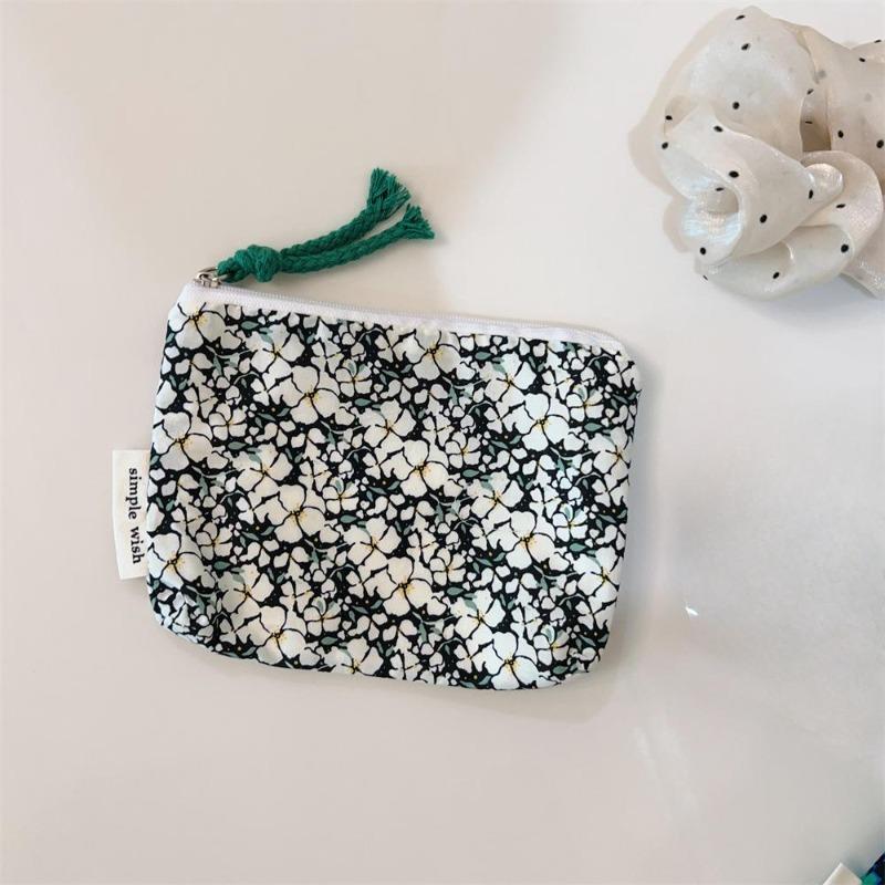 Mini-Baumwoll-Blumen-Organizer-Taschen für Damen, kleine Stoff-Kosmetik-Make-up-Tasche, kleine Geldbörse, Münzfach, Kinder-Kosmetiketui