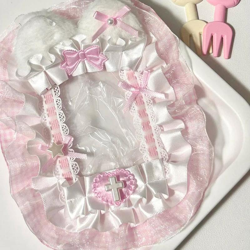 Söt DIY Plysch Anime Fotokortshållare Lolita Spetsband Rosett Toppladdare Displayfodral ID-kortsskydd Dekorativt Kit Nytt