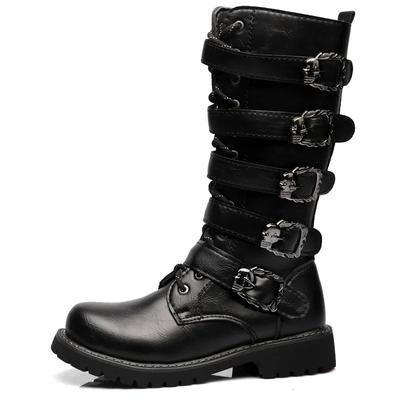 Modne Męskie Skórzane Buty Motocyklowe do Połowy Łydki, Buty Bojowe, Gotycki Pasek, Buty Punkowe, Buty Męskie, Buty Botas Hombre