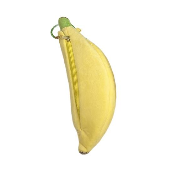Pencil Case Large Capacity Plush Simulated Banana Shape Zipper Closure Pen Holder Multifunctional Stationery Organizer Banana