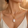 Ready to Ship Elegant Natural Baroque Pearl Gold Plated Paper Clip Chain Pendant Necklace Non Tarnish Summer Jewelry