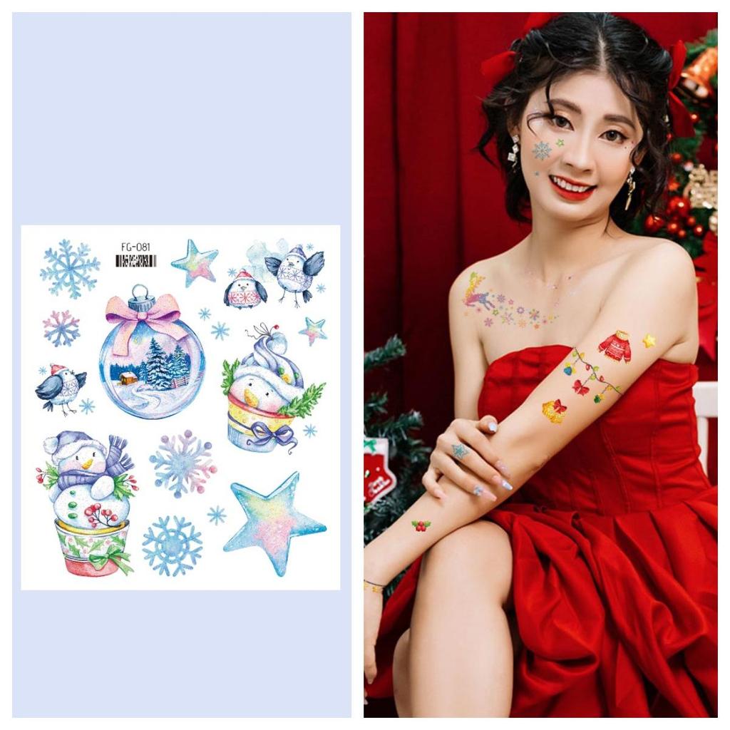 12/1 Sheets Waterproof But Removable Body Diy Art Glitter Christmas Fake Tattoo