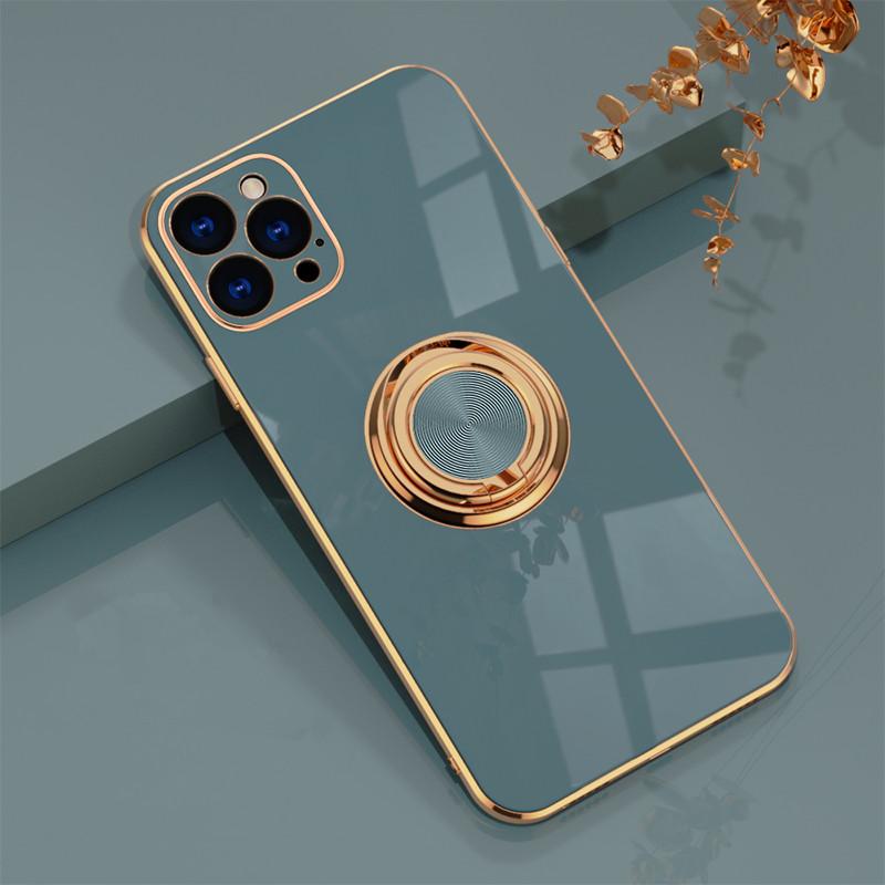 Soft Square Phone Case For iPhone 11 12 13 14 15 Pro Max XS X XR 7 8 Plus SE  Mini Stand Ring Silicone Shockproof Cover